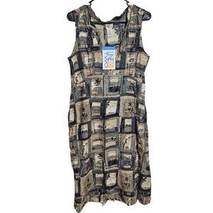 Line Two Scenic Print Shift Dress Size Large Artsy Patchwork Sleeveless Travel